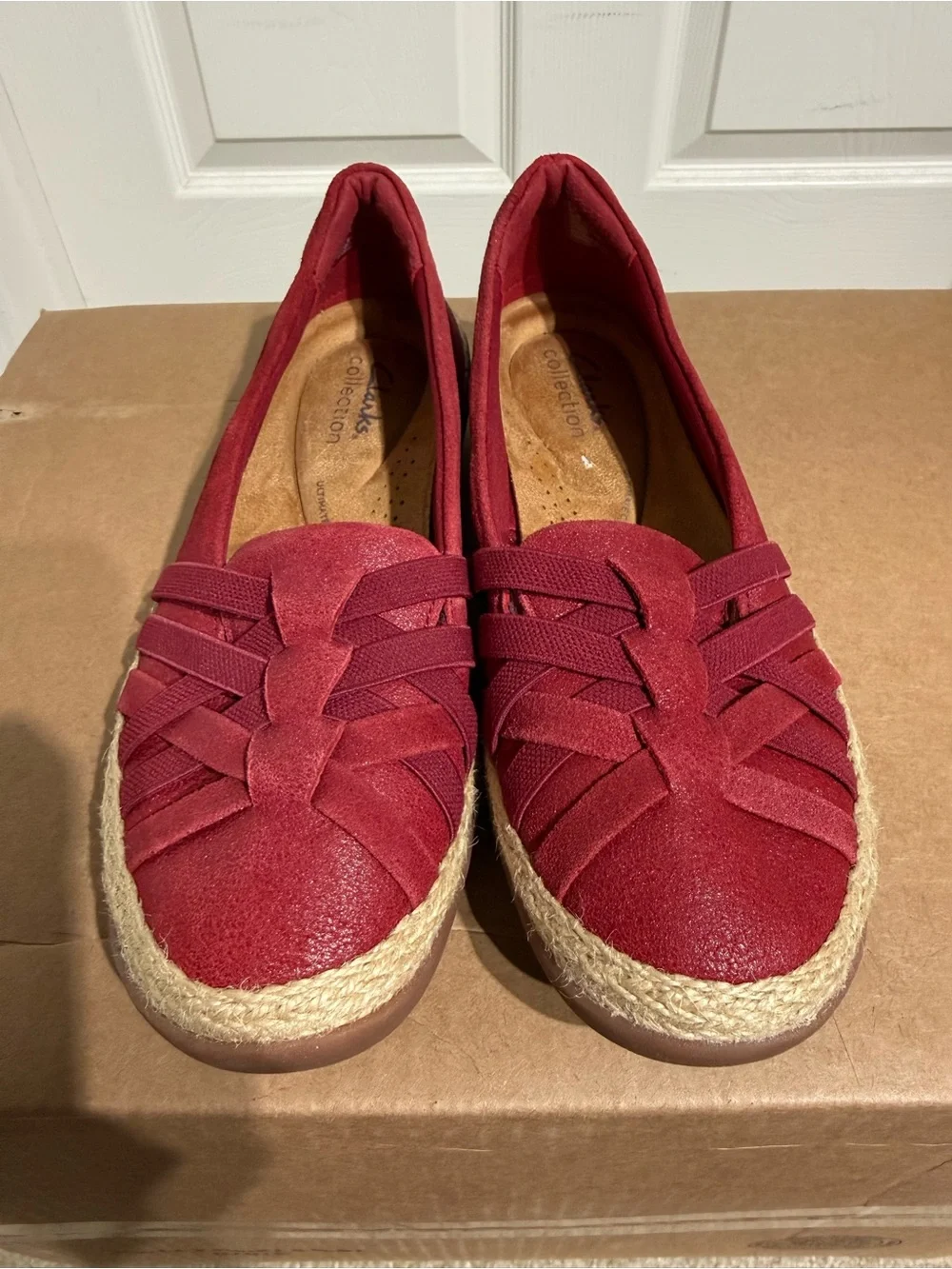 Clarks Elaina Petal Women Burgundy Red Woven Espadrille Loafers US 7